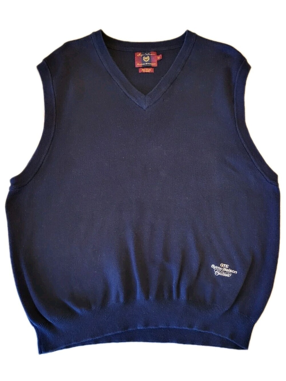 Byron Nelson Men's XL Eleven Straight GTE Classic Logo Blue V-Neck Sweater Vest
